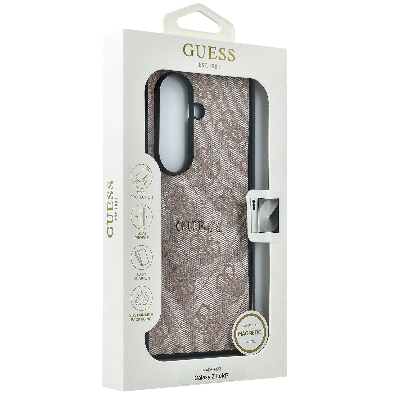 Etui Guess Hardcase 4G Ring Classic Logo MagSafe do Samsung Galaxy Z Fold7, różowe